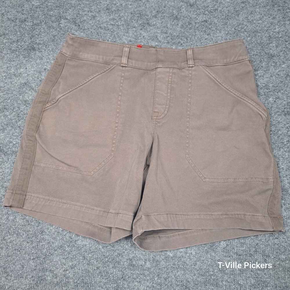 Spanx Womens Stretch Twill Cargo Shorts Taupe Brown Pull On Size Medium 7 Inseam